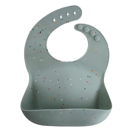 mushie Silicone Baby Bib | Adjustable Fit Waterproof Bibs (Cambridge Blue Confetti)-BubblyBeeBaby