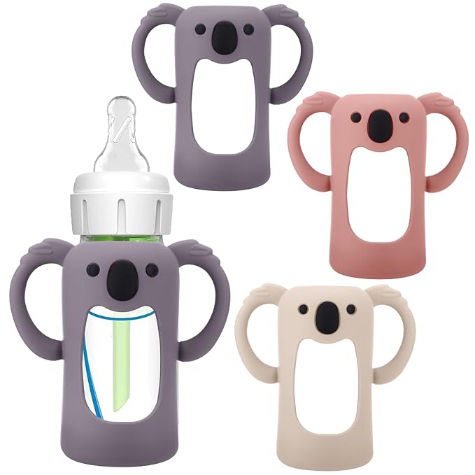 BUSOHA 3 Pack Koalas Silicone Sleeves for Dr. Brown's Glass Baby Bottles - Drop Protection Baby Bottle Sleeves Compatible with Dr Brown Newborn Glass Bottles with Silicone Handles,4 oz-BubblyBeeBaby