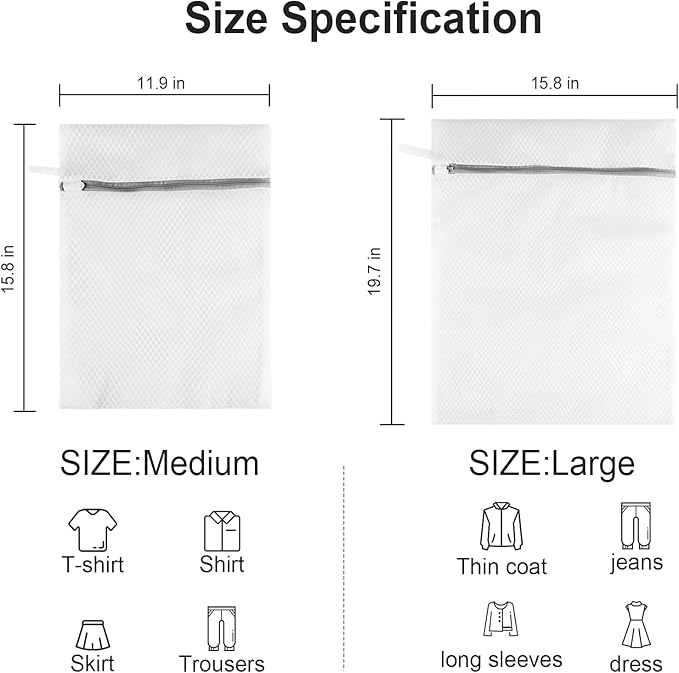 Honeycomb Lingerie Bags with Hanging Loop- 2Pack MDSXO Mesh Laundry Bags for Washing Delicates, White Wash Bags for Lingerie, Baby Clothes [1Medium+ 1Large]-BubblyBeeBaby