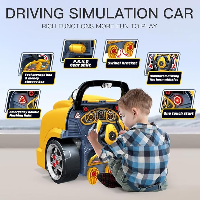 Interactive Truck Engine Toy with Removable Parts - Lights, Sounds, and Fun for Young Mechanics -Unleash Their Creativity and Motor Skills with This Truck Engine Toy (Yellow)-BubblyBeeBaby