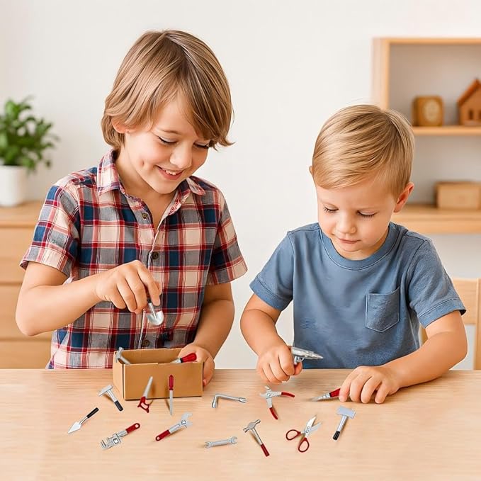 17PCS 1:12 Miniature Doll House Tools Metal Home Repair Multi-Tool Model Set Fun for Party Dollhouse Decoration Accessories Mini Yard Supplies Creative Pretend Toy (Tool)-BubblyBeeBaby