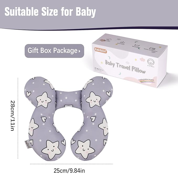 KAKIBLIN Baby Neck Pillow,Upgraded Baby Support Pillow, Head Pillow,Travel Pillow for Car Seat,Pushchair,Travel (Star)-BubblyBeeBaby