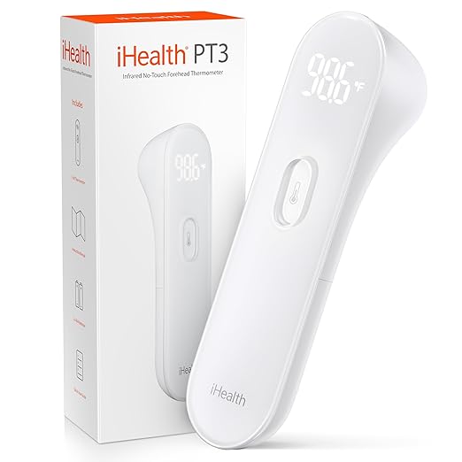 iHealth No-Touch Forehead Thermometer for Adults, Kids, Babies - 1s Fast Accurate, 3 Ultra-Sensitive Sensors, Quiet Vibration Feedback, Digital Large LED Digits, Easy to Use for Home & Nurses, PT3-BubblyBeeBaby