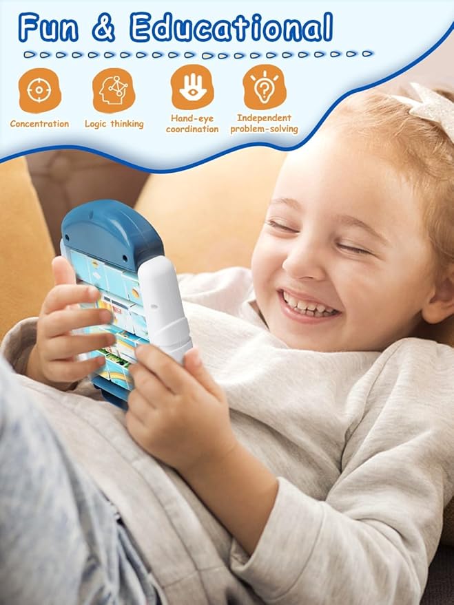 16-Piece Rotating Puzzles for Kids 4-6, Toddlers Puzzles 2-4, Road Trip, Airplane Activities Game, Travel Toys - Brain Teaser, Fine Motor Skills, Birthday Gifts Boys & Girls - Transportation-BubblyBeeBaby