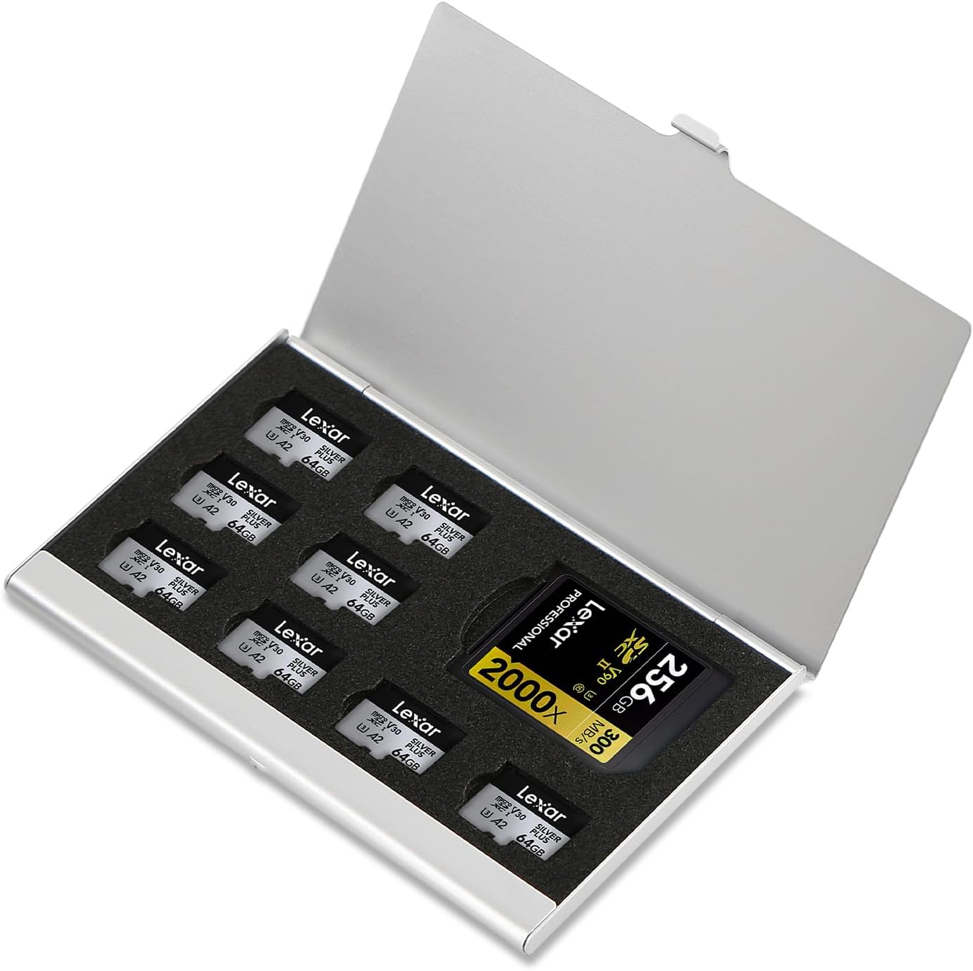 Aluminum SD Card Case, 9Slots Ultrathin SD Card Holder, Memory Card Storage Holder, Fit for 1 SD Card, 8 Micro SD Card, Silver