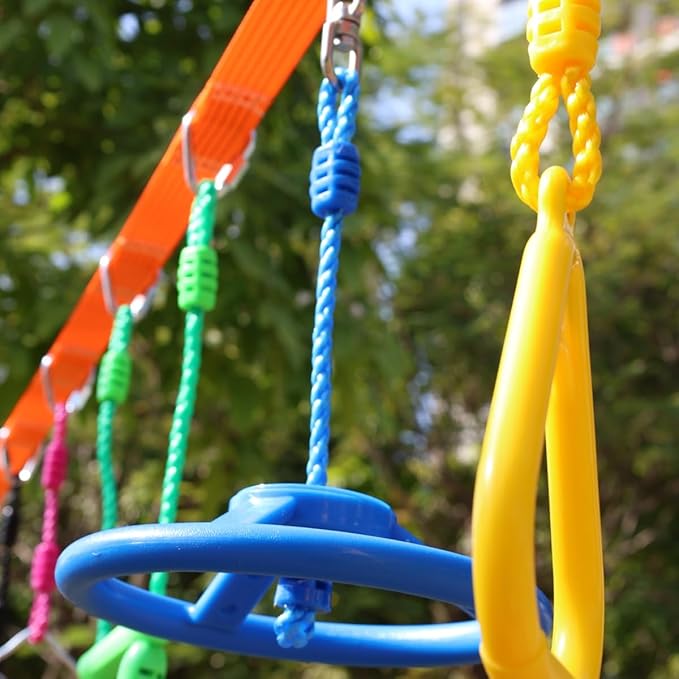 2-Pack Ninja Wheel Obstacle for Kids - 360° Rotatable Swing Monkey Wheel for Ninja Warrior Obstacle Course for Kids Ninja Warrior Slackline Kits - Blue, Yellow Color in Set-BubblyBeeBaby