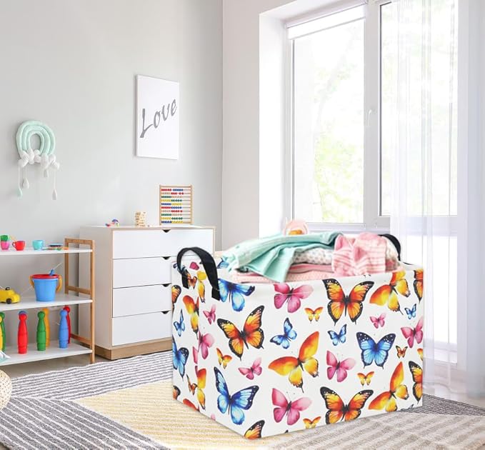 HIYAGON Kids Empty Baby Girl Basket - Rainbow Decor Butterfly Organizer-BubblyBeeBaby