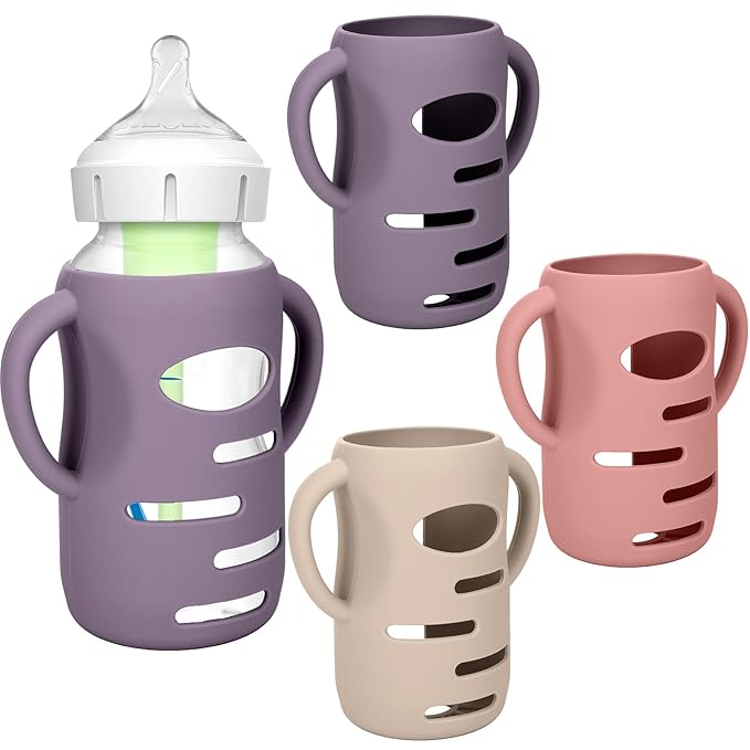 BUSOHA 3 Pack Silicone Sleeves for Dr. Brown's Glass Baby Bottles - Drop Protection Baby Bottle Sleeves Compatible with Dr. Brown's Newborn Glass Bottles with Silicone Handles,9oz-BubblyBeeBaby