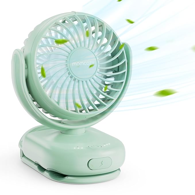 Momcozy Portable Fan with Clip | 4-Speed Mini-Fan for Carrier | Personal Fans Ultra Lighter 0.26lb | Gaps ≤4.5mm | Handheld Cooling | Rechargeable Rotate for Diaper Backpack/Stroller/Carrier/Chair-BubblyBeeBaby