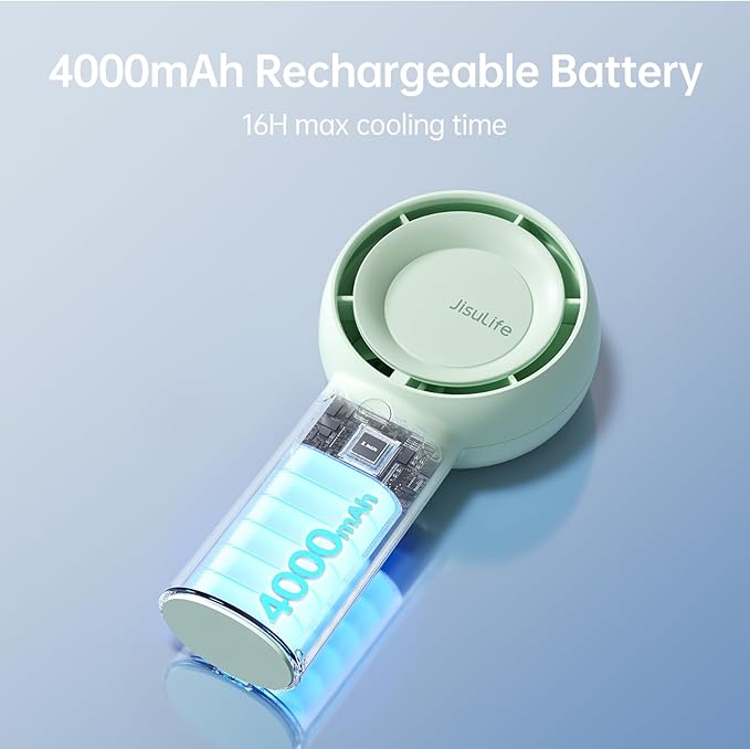 JISULIFE Portable Handheld Turbo Fan [16H Max Cooling Time], 4000mAh USB Rechargeable Personal Battery Operated Lash Small Pocket Fan with 5 Speeds for Travel/Outdoor/Vacation/Concerts - Green-BubblyBeeBaby