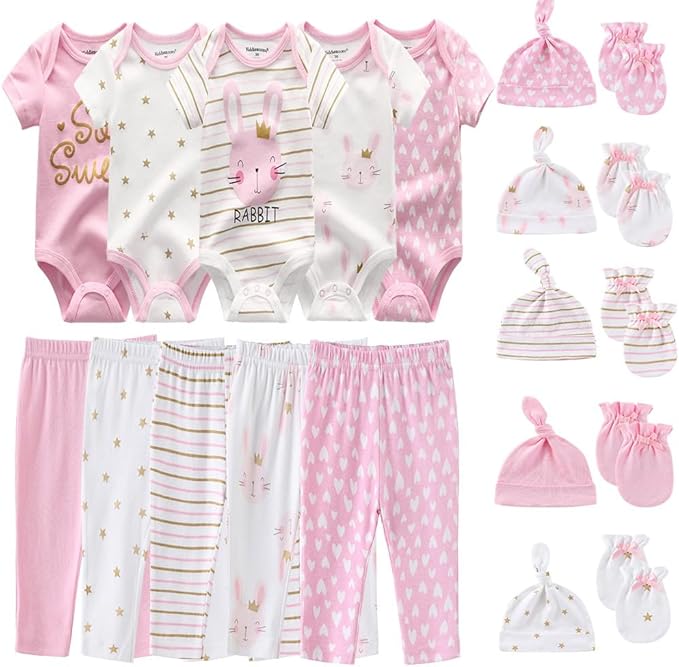 Kiddiezoom Unisex Baby Layette Essentials Giftset Clothing Set 19-Piece For Newborn Baby-BubblyBeeBaby