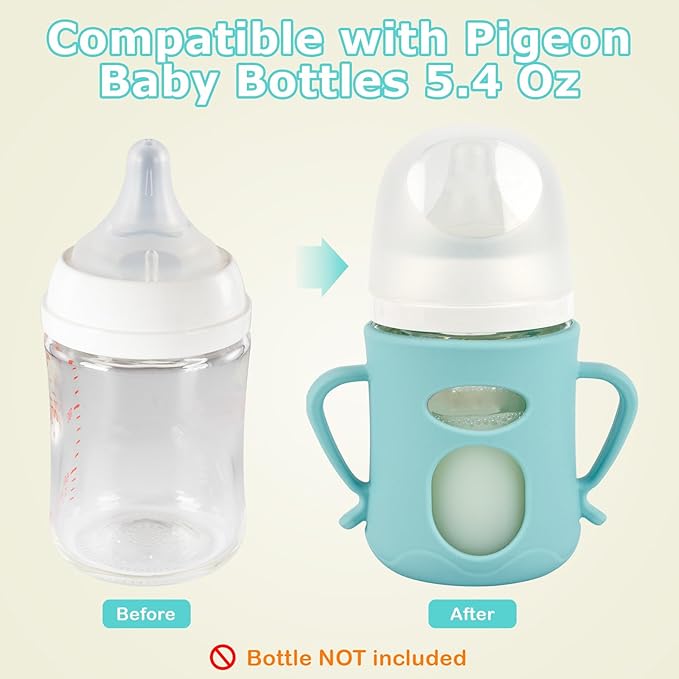 Silicone Sleeves for Pigeon Baby Bottles 5.4oz,Anti Breakage Glass Baby Bottle Holder with Handles 2 Pack-BubblyBeeBaby
