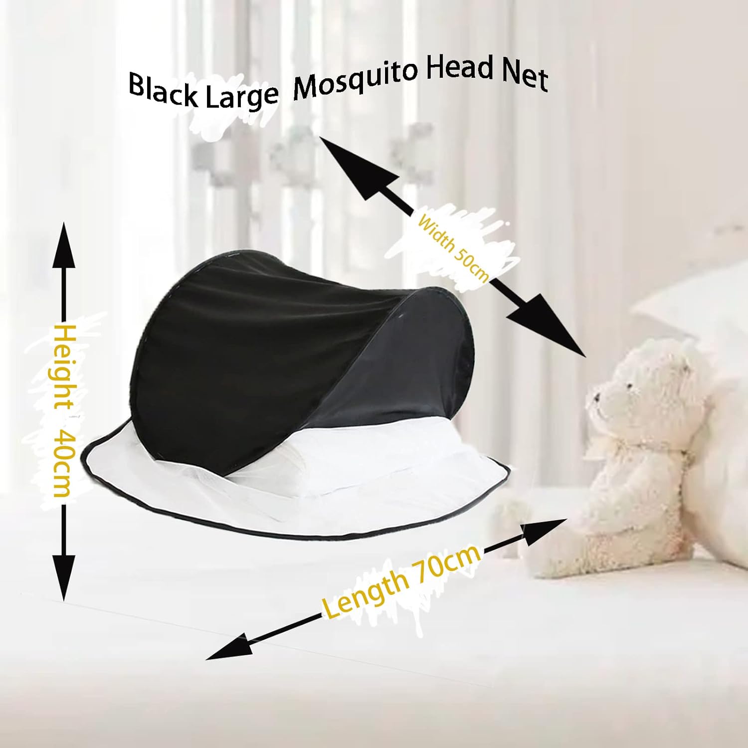 CMINGJ Portable Mosquito Head Net Foldable Pop-Up Travel Essentials Mosquito Net for Bed Free Installation-Large Size Suitable for Bedroom, Camping, nap (Black Large)