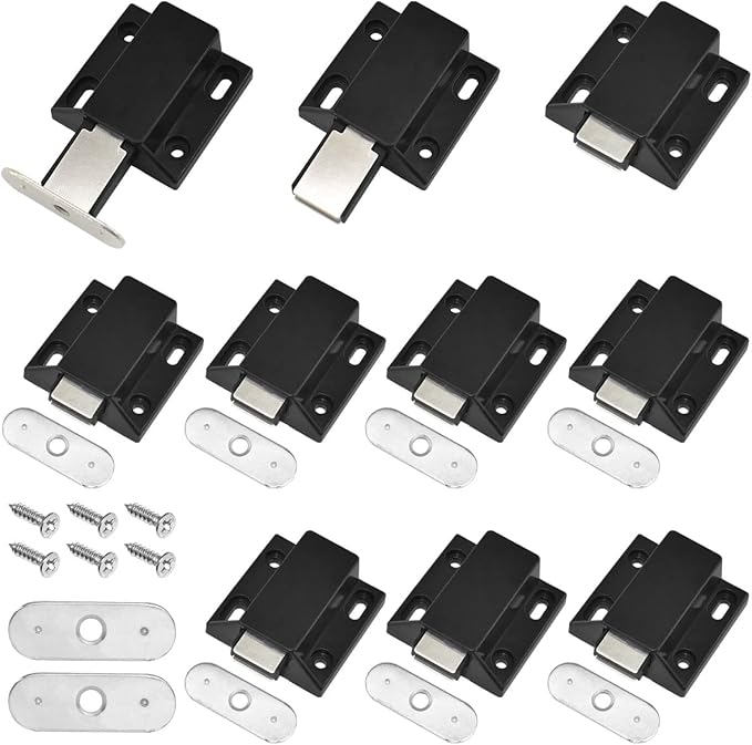 10 Pack Magnetic Push Latch Catch Push to Open Latch Pressure Touch Release Cabinet Catch for Doors Drawers Release Latch Kitchen Drawer Push Catch Pop Out Latch (Black)-BubblyBeeBaby
