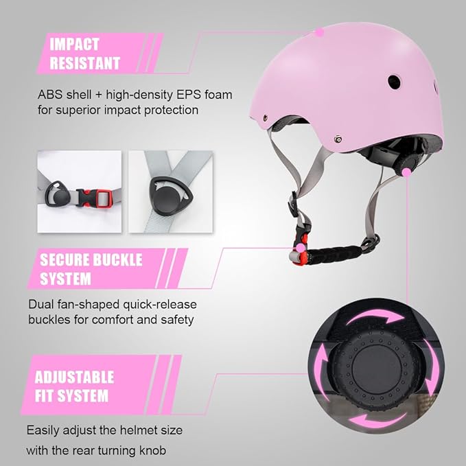 Kids Bike Helmet and Pads Set for Ages 2–14, CPSC Certified Adjustable Helmet with Knee Elbow Wrist Guards, for Skateboard, Scooter, Skating, Rollerblading, Multi-Sport Protective Gear-BubblyBeeBaby