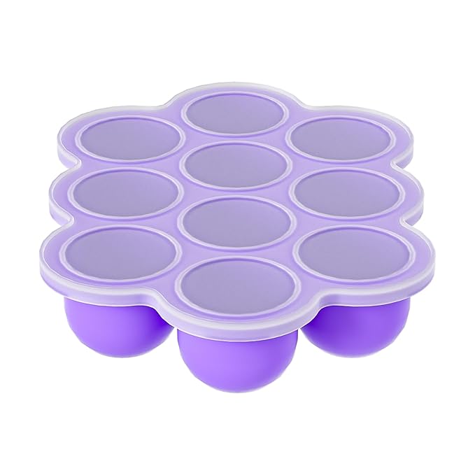 10 Cavities 2 OZ Portions Silicone Baby Food Freezer Tray with Lid,Ice Cube Trays & Molds,Baby Popsicle Mold,Egg Bite Molds,for Freezing and Baking Breast Milk,ice Cube,Egg Bites(Purple)-BubblyBeeBaby