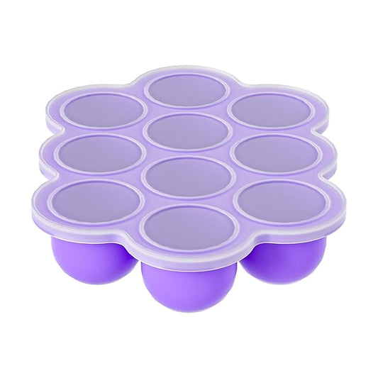 10 Cavities 2 OZ Portions Silicone Baby Food Freezer Tray with Lid,Ice Cube Trays & Molds,Baby Popsicle Mold,Egg Bite Molds,for Freezing and Baking Breast Milk,ice Cube,Egg Bites(Purple)-BubblyBeeBaby