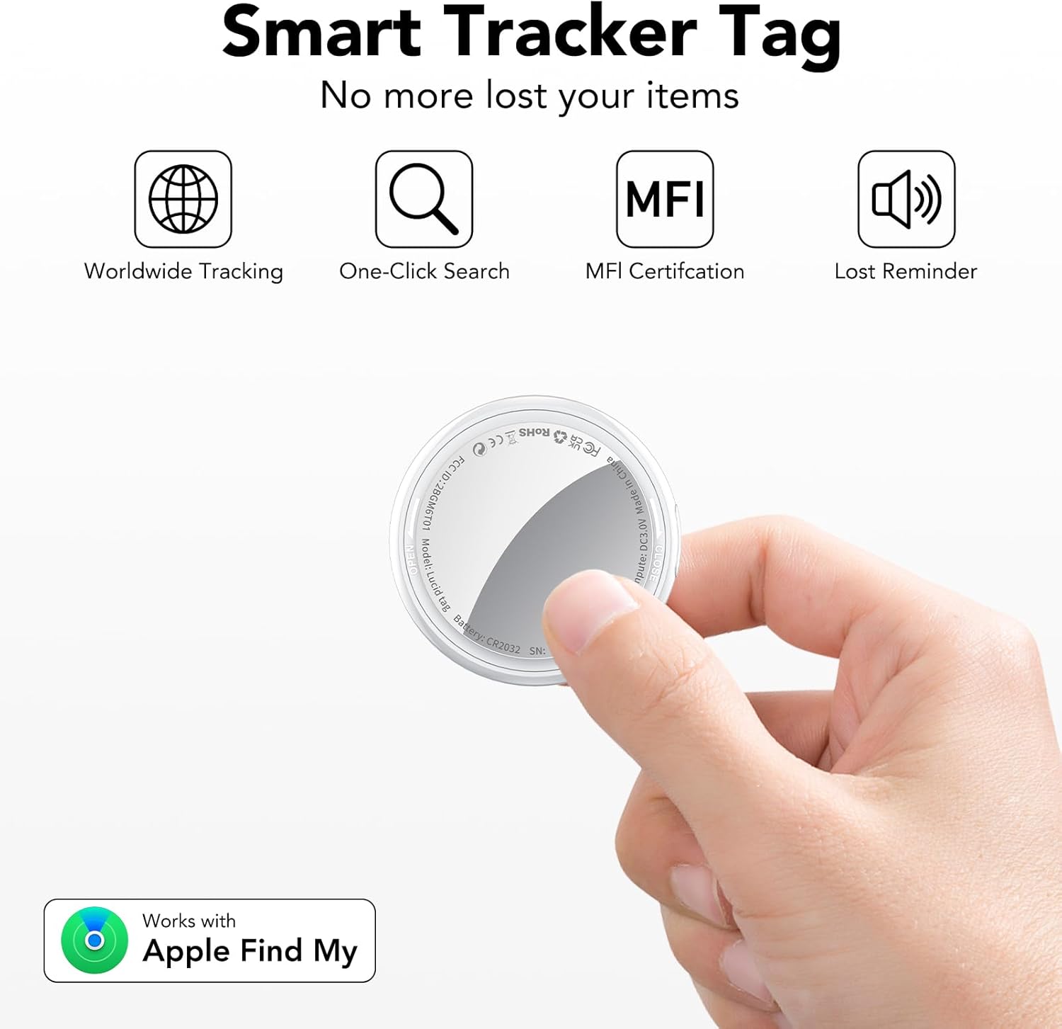 2025 New [Apple MFi Certified] (iOS Only) Air Tracker Tags-3 Pack, Bluetooth Tracker for Apple Find My, Replaceable Battery, Key Finder and Item Locator Smart Tag for Keys, Bags, Luggage, Pets, White