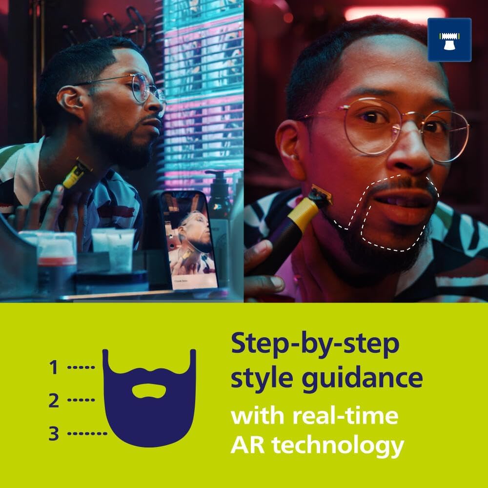 Philips Norelco OneBlade 360 with Connectivity Hybrid Face + Body, Electric Beard Trimmer, Shaver and Body Groomer with 360 Blade Tech, 1x360 Blade, 5-in-1 Comb, Body Kit, Travel Case, Model QP4631/90