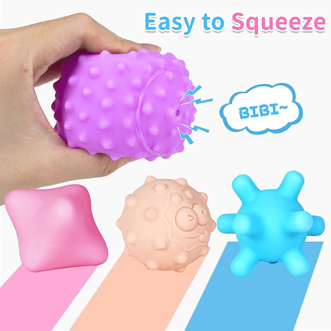 12 Pcs Sensory Balls for Toddlers, Sensory Baby Toys, Montessori Toy for Babies Squeeze, Infant Toys Soft Multi Ball Set Gifts with Bright Color Textured-BubblyBeeBaby
