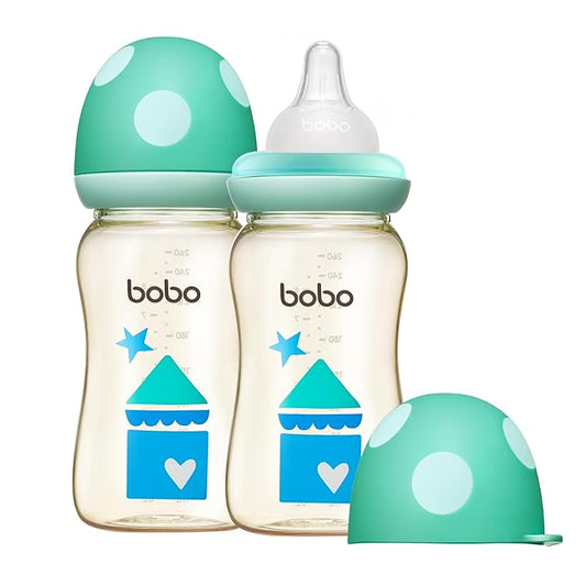 YOHKOH PPSU Baby Bottle Wide Neck, Newborn Anti-Colic Baby Bottle with Natural Response Nipple, Streamlined Body, Easy to Clean (8.8oz (Pack of 2), Blue)-BubblyBeeBaby