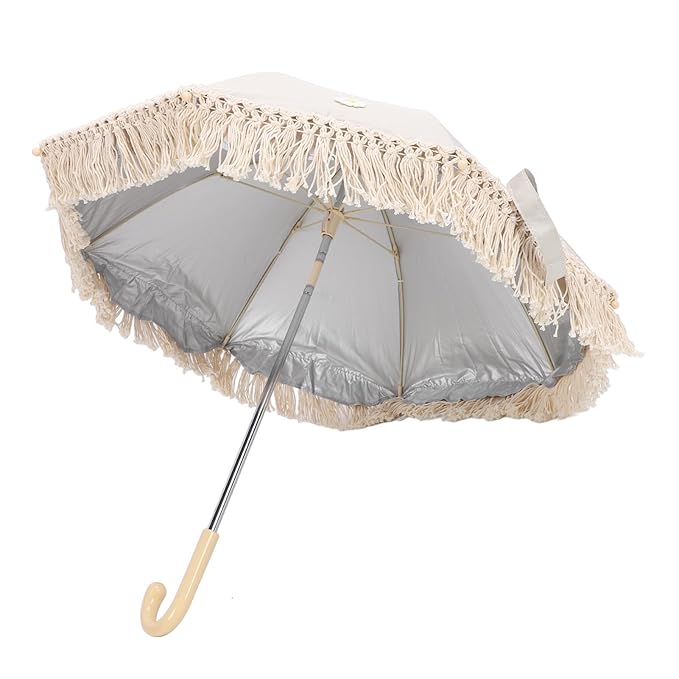 Baby Outdoor Parasols, Baby Stroller Parasol Umbrella with Adjustable Clamp, Toddler Parasol for Trolley Wheelchair Beach Chair, Outdoor Activities (Beige with-BubblyBeeBaby