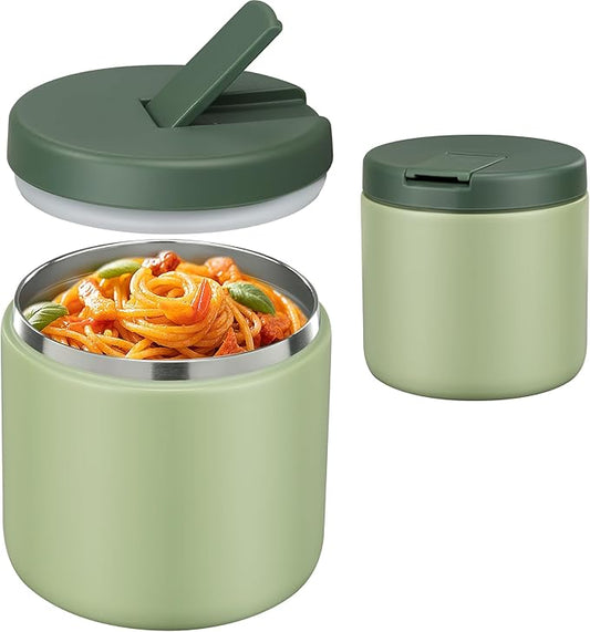 19oz Insulated Vacuum Food Jar with Buckle Lid Wide Mouth Soup Thermo for Hot Food Kids Leakproof Stainless Steel Lunch Container- Green-1Pack-BubblyBeeBaby