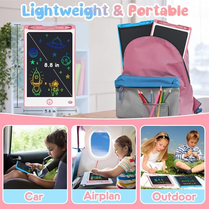 Hockvill LCD Writing Tablet for Kids 8.8 Inch, Toys for Girls Boys Drawing Pad for 3 4 5 6 7 Year Old Kid, Toddler Magnetic Doodle Board Travel Essential Christmas Birthday for Children BluePink-BubblyBeeBaby