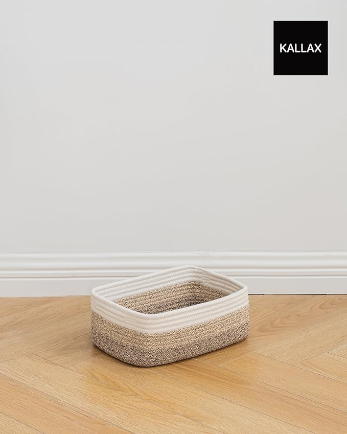 KALLAX Small Woven Basket, 12 x 8 x 4.5 Inches, Storage Basket for Organizing, Cute Small Rope Shelf Closet Cube Storage Bins Baskets for Shelves, Dog Toy Gift Baskets Empty, 3 Pack Gradient Brown-BubblyBeeBaby