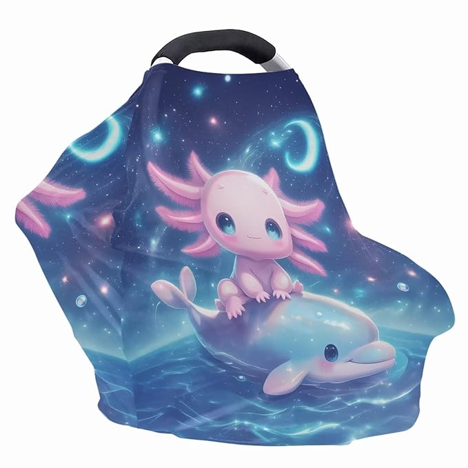 Binienty Axolotl Infants Carseat Canopies for Women, Dolphin Animal Print Nursing Breastfeeding Cover Stretchable for Stroller/Shopping Cart-BubblyBeeBaby