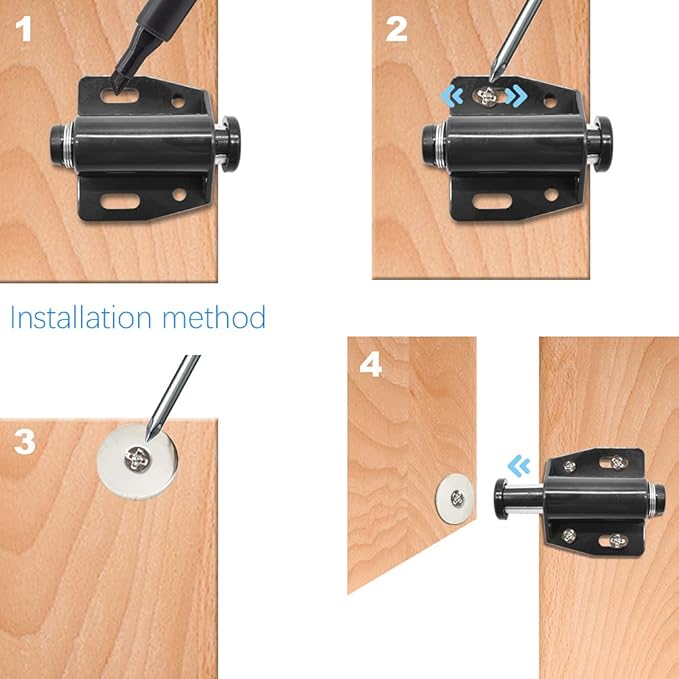 12Pack Magnetic Touch Push to Open Door Latch for Heavy Duty Door Push Release Latch Kitchen Drawer Push Catch Pop Out Latch Kitchen Closet Door Closing (Black)-BubblyBeeBaby