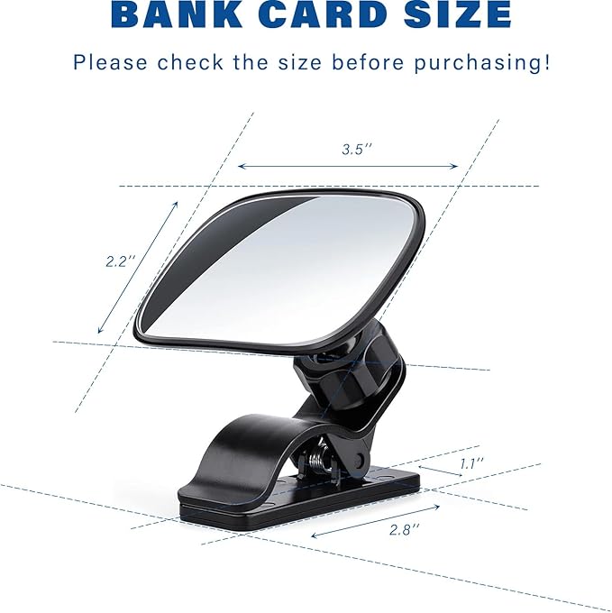 Mini Baby Mirror for Car Seat - Small Clip-On Backseat Rear View Mirror for Forward-Facing Kids and Toddlers, Bankcard Size, Sun Visor Mounting, 360-Degree Adjustable, 2-Pack-BubblyBeeBaby