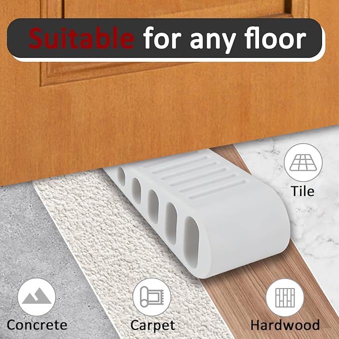 JQK Rubber Door Stopper Wedge, White 2 Pack Soft TPR Premium Door Stops for Bottom of Heavy Duty Door on Tile, Concrete, Carpet, Wooden Floor, DSB61-WH-P2-BubblyBeeBaby