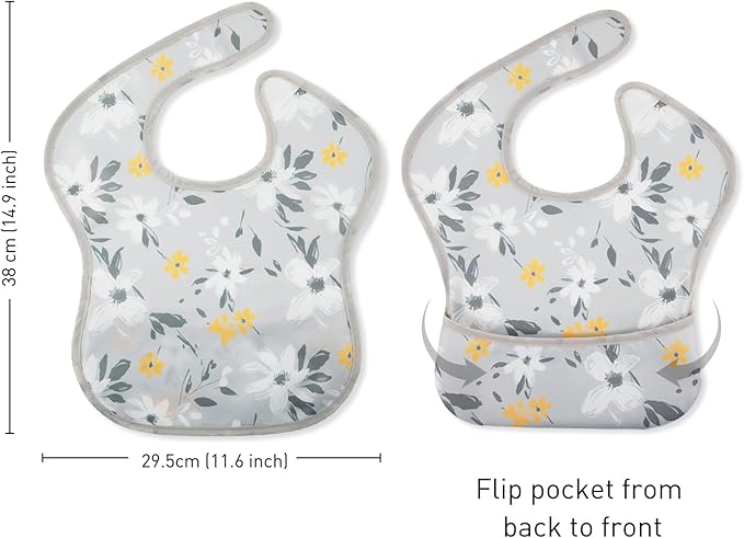 Mess Proof Baby Bib 3 Pack, Waterproof Led Weaning Baby Feeding Bibs with Food Catcher, Travel Feeding Bibs-BubblyBeeBaby