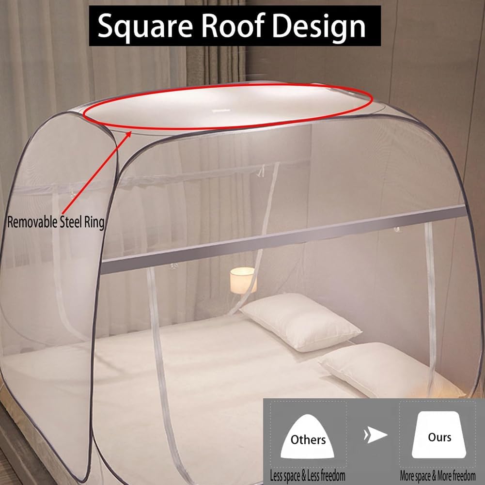 Pop-Up Mosquito Net Tent for Beds Portable Folding Canopy with Net Bottom, Fits Twin to King Size 79x71x59inch, Easy Install Wash for Baby Adults, Indoor Outdoor Use (Blue-King Bed)