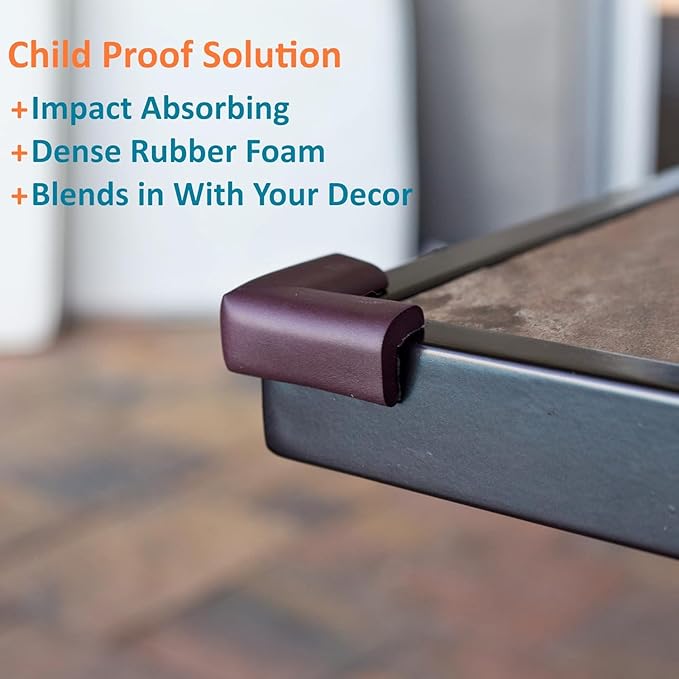 12-Pack Corner Protectors Baby Proof, Furniture Corner and Edge Safety Bumpers, Soft Rubber Foam Cushion Covers, 3M Taped Corner Guards, Baby Child Proofing Pads, Table Corner Protectors, Brown-BubblyBeeBaby