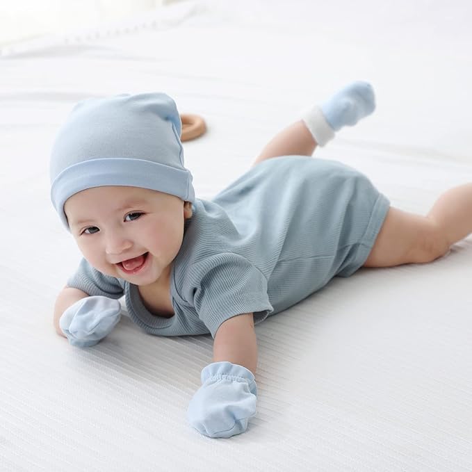 Newborn Baby Boy Girl Caps Mittens Socks Set Cotton Baby Essentials Accessories (Hats+Gloves+Socks)-BubblyBeeBaby
