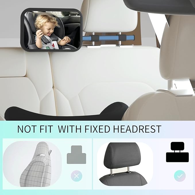 Baby Car Mirror Rear Facing, Safety Adjustable Car Seat Mirror for Baby Extendable Camera Monitor with Hook Clip Design Clear View ShatterProof + 2 Baby on Board Stickers,2 Seat Headrest Hook-BubblyBeeBaby