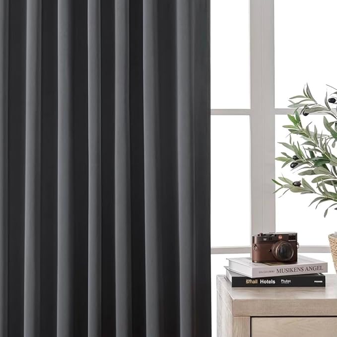 Joydeco 72 Inch Blackout Curtains for Bedroom, Thermal Insulated Black Out Curtains, Room Darkening Drapes for Living Room Window Rod Pocket Back Tab (W52 x L72 Inch, Dark Grey)-BubblyBeeBaby