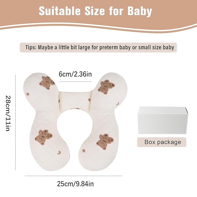 vocheer Baby Neck Pillow(Upgraded), Cotton, Baby Support Pillow, Car Seat Pillows for Newborn, Carseat Head and Body Support, Infant Travel Pillows for Prams, Pushchair, Stroller, Bouncer, Bears-BubblyBeeBaby