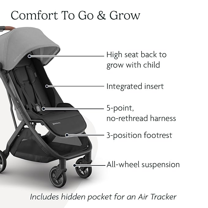 UPPAbaby Minu V3 Travel Stroller | Lightweight + Compact Design | One-Hand Fold + Unfold | from Birth + Overhead Compatible | Greyson (Charcoal Mélange/Carbon Frame/Saddle Leather)-BubblyBeeBaby