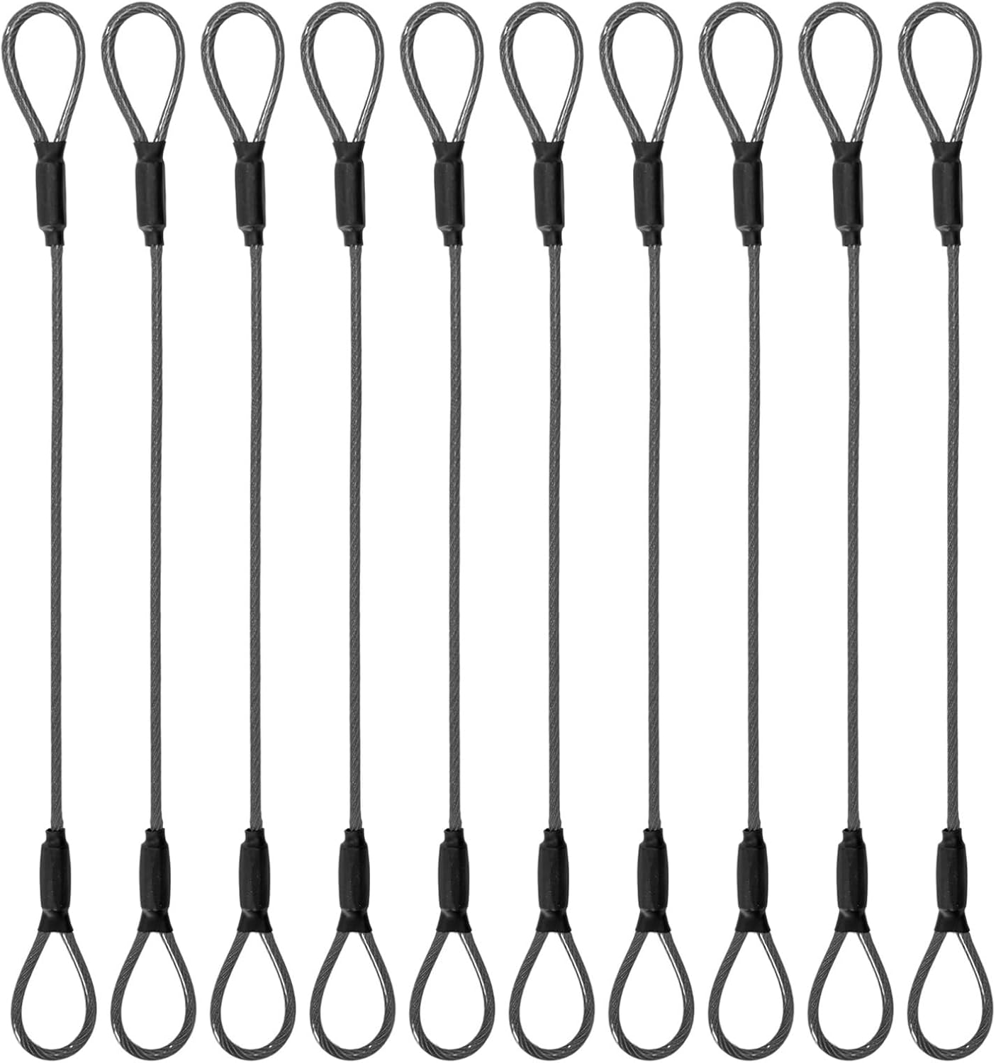 3.3mm Steel Wire Rope Outdoor Travel Security Cable Lock,Braided Steel Coated Safety Cable Luggage Lock,Safety Cable Wire Rope Chain Lock Double Loop Lightweight (Black, 12in/10Pcs)