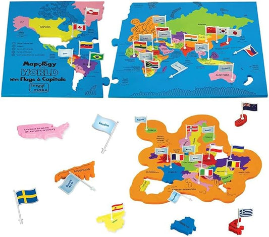 Imagimake Mapology World Map Puzzle - Includes Country Flags & Capitals | Fun Jigsaw Puzzle Kids Ages 5-8 | Educational Toys for Ages 8-13 | Geography Gifts for Girls & Boys 5, 6, 7, 8, 9, 10, 11, 12-BubblyBeeBaby