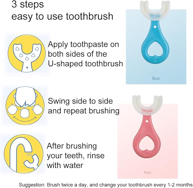 2 Pcs U-Shaped Kids Toothbrush, Premium Soft Manual Training Toothbrush for Kids 2-6 Years Old. (Blue)-BubblyBeeBaby