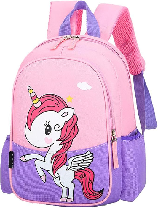 12 Inch Kids Small Toddler Preschool Travel Backpack Cute Cartoon Daypack (Unicorn Pink and Purple)-BubblyBeeBaby