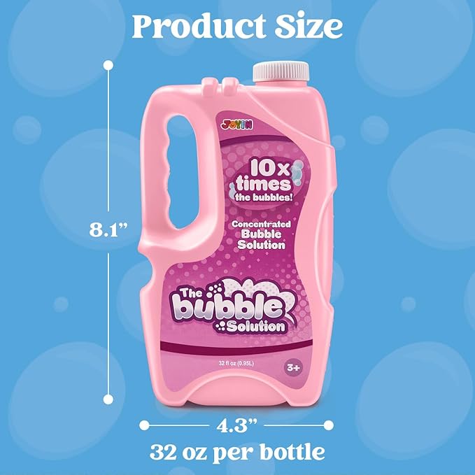 JOYIN 32 oz Bubble Solution Refills (Close to 1L/ 2.5 Gallon), Concentrated Solution for Bubble Machine, Wands, Blower, Easter (Pink)-BubblyBeeBaby