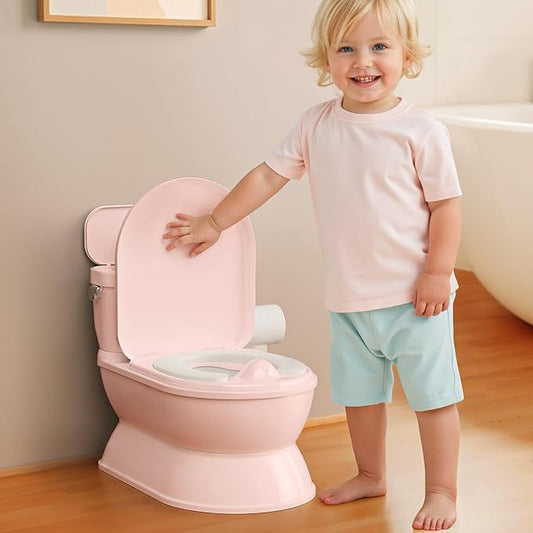 2-in-1 Toddler Potty Training Toilet - Larger Potty Chair & Detachable Training Seat for Boys & Girls Ages 1-3 with Flushing Sound, Wipes Storage, Toilet Paper Holder-BubblyBeeBaby