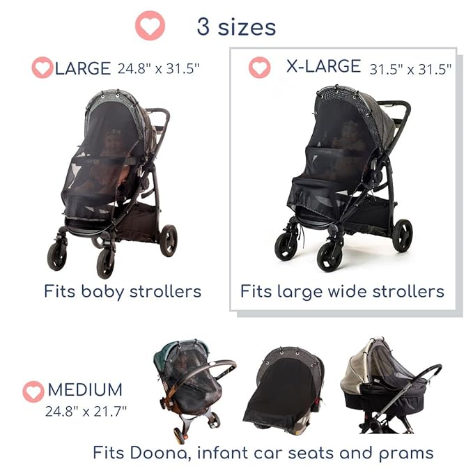 Stroller Sun Shade - Universal UV Protection Cover for Strollers Sunshade with See Through, Clip-On Sun Blocker, Sun Shield for Baby, Breathable Adjustable Fit, Full Coverage, X-Large-BubblyBeeBaby