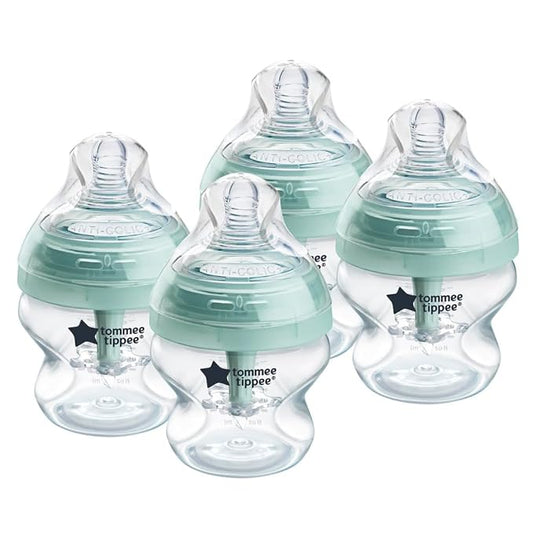 Tommee Tippee Advanced Anti-Colic 5 oz BPA Free Baby Bottles, Newborn 0+ Months, Slow Flow Breast-Like Nipple, Unique Design Keeps Air Away from Milk and Baby, Clear, Pack of 4-BubblyBeeBaby