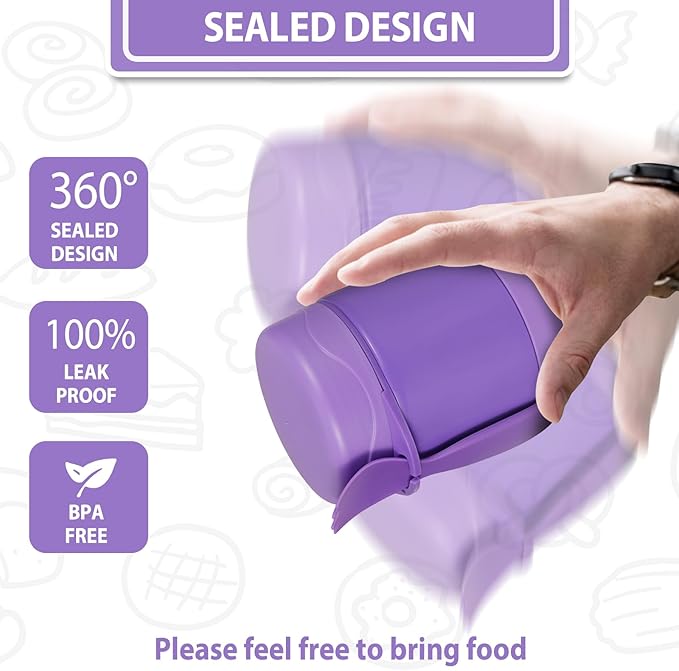 10oz Soup Thermo for Hot Food Kids,Lunch Thermo Kids Food Jar with Spoon Hot Insulated Food Containers,Leak Proof Stainless Steel Wide Mouth Lunch Food Thermo Jar for School(Purple)-BubblyBeeBaby